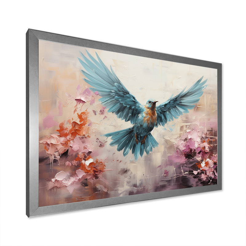 Cerulean Calm Graceful Dove sur toile, Cadre simple argenté, H 34 po x l 44 po x P 1,5 po