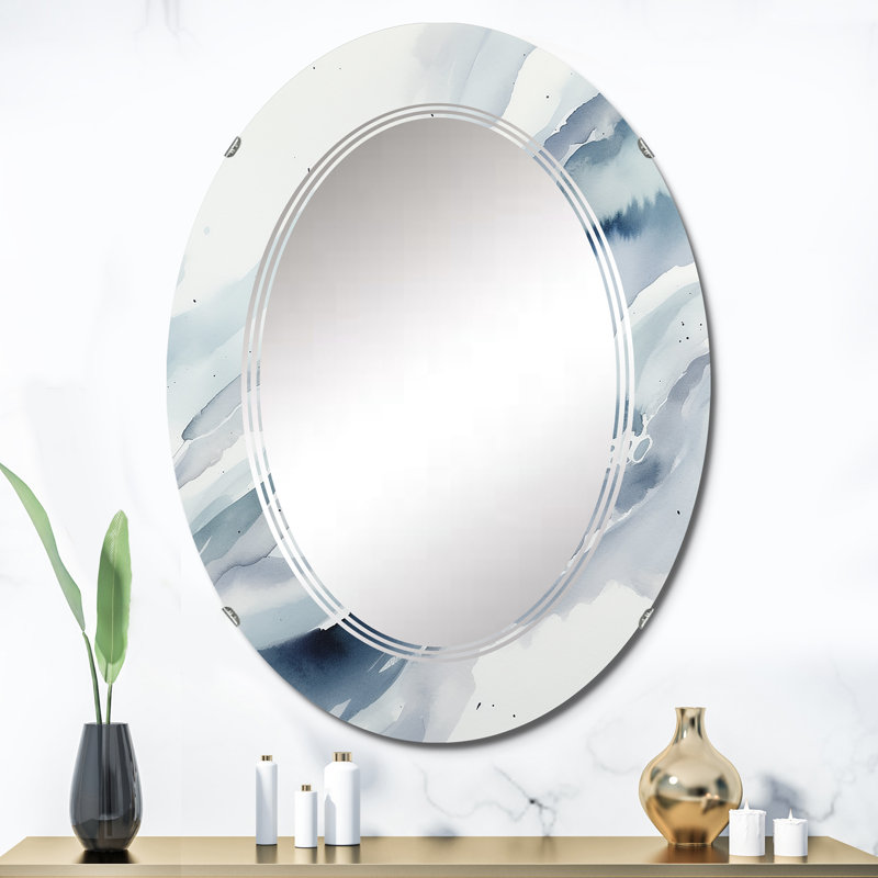 Miroir mural bleu tourbillon, formes abstraites modernes - tourbillon bleu II, 36 po x 24 po