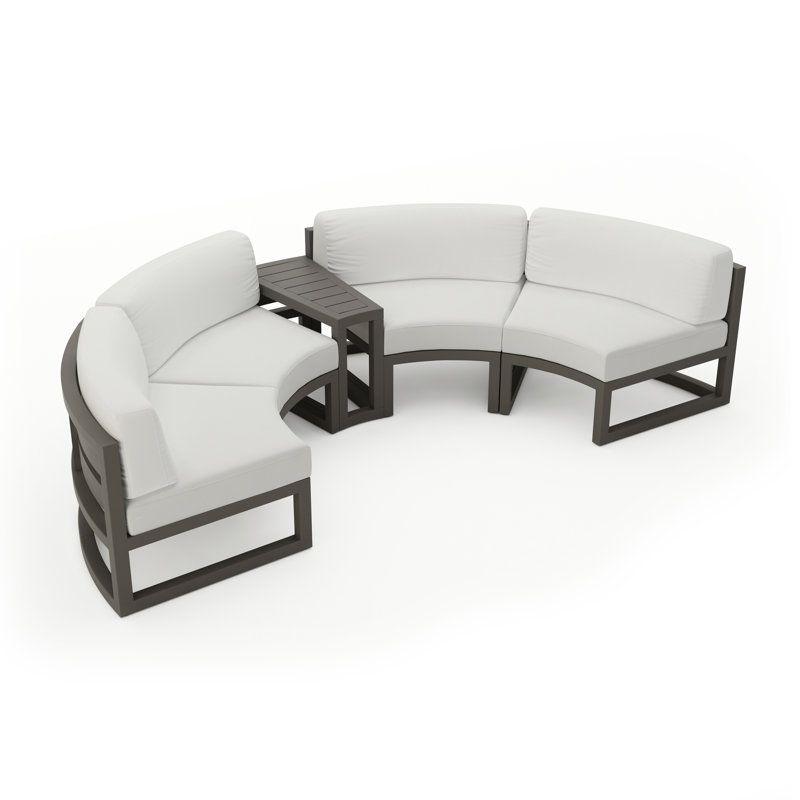 Avion 43" Wide Outdoor Curved Patio Sectional with Sunbrella Cushions, Canvas Natural Sunbrella® Canvas, Slate