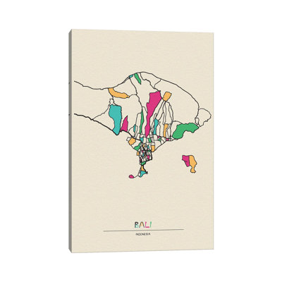 Bali, Indonesia Map by Ayse Deniz Akerman - Print on Canvas