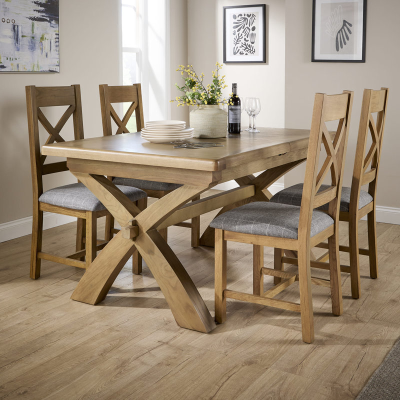 Ciro 1.5m-2m Extending Dining Table & Oak Set 4 Cross Back Chairs, Gray