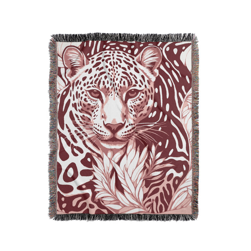 Jeté en mélange de coton léopard Fiero, Rouge, blanc cassé, L 60 po x l 50 po