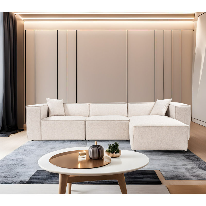 Élégant canapé d'angle, beige, 119,3 po x 76,0 po x 25,6 po | Structure 100% charme, 100% tissu de lin, 32 mousse pour plus de confort | Comprend 2 coussins, parfait pour les salons et les espaces de détente, design moderne