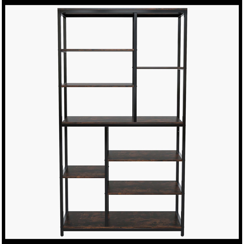 79" Tall Bookshelf, 8-Tier Staggered Etagere Bookcase Shelving Unit