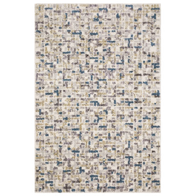 Ione Mottled Abstract Ivory/ Blue Shag Area Rug