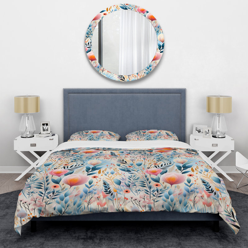 Ensemble de housse de couette pastel à motif de fougères bohémiennes II, Housse de couette pour grand lit et 2 taies décor