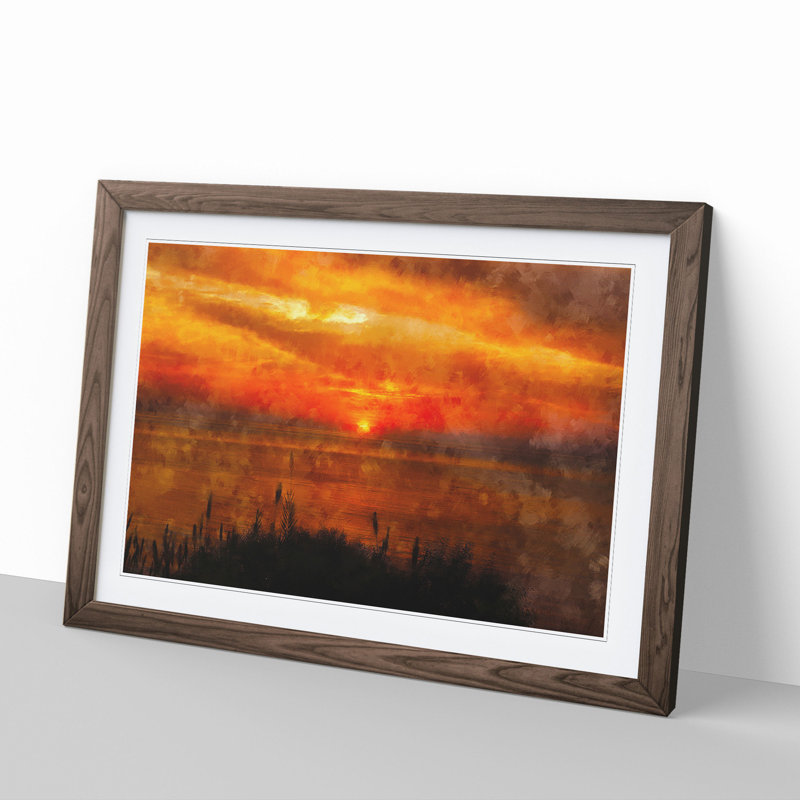 The Orange Sunset - Picture Frame Graphic Art, 36cm H x 48cm W x 2cm D, Walnut Framed