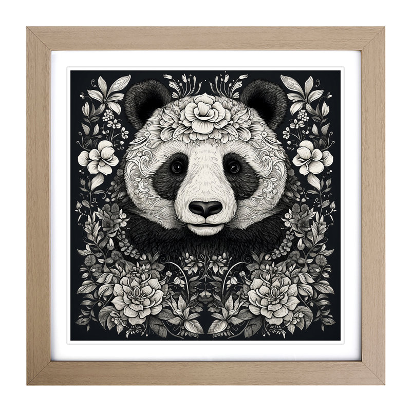 Panda Ornamental - Framed Print, Oak