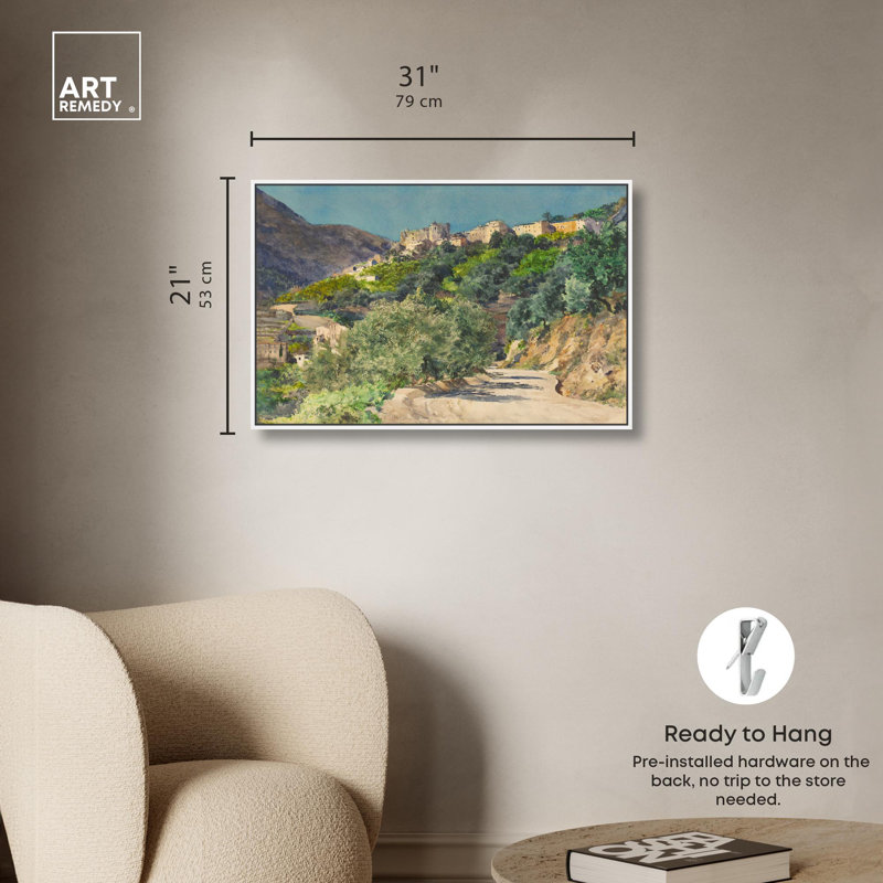 Sun Drenched Hills Canvas Classic Floral Art by Art Remedy, 21" H x 31" W x 1.8" D, White Floater Framed