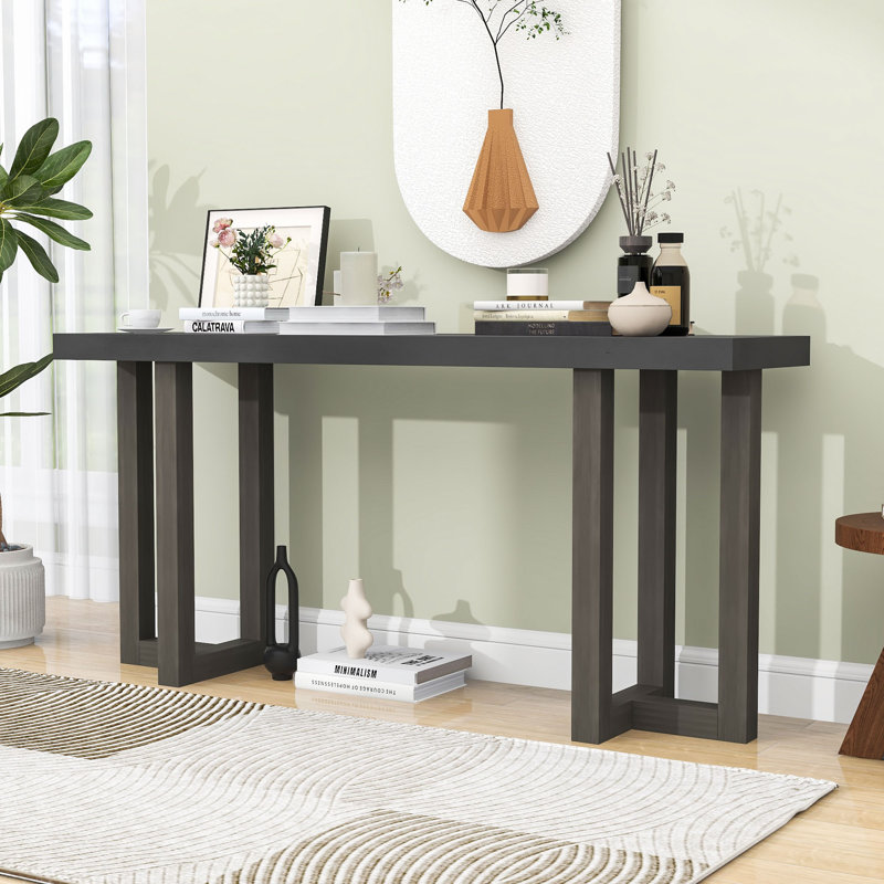 Console géométrique avec pieds et plateau en bois, Gris foncé / Gris pâle