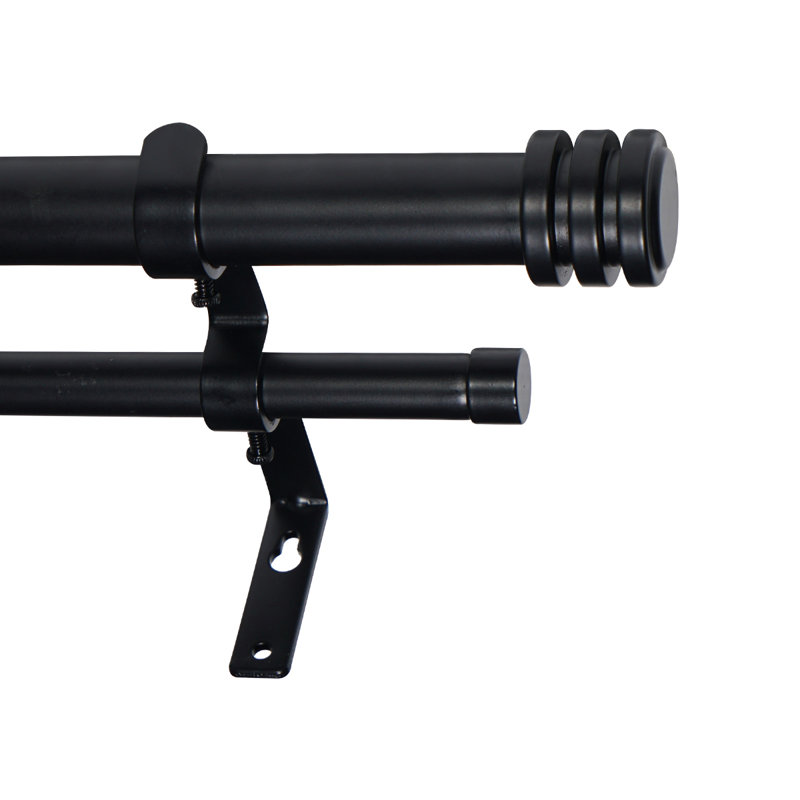 Tringle à rideaux double réglable Garbani à largeur totale x 1 po de diamètre avec embouts, 28" - 48", Noir carbone