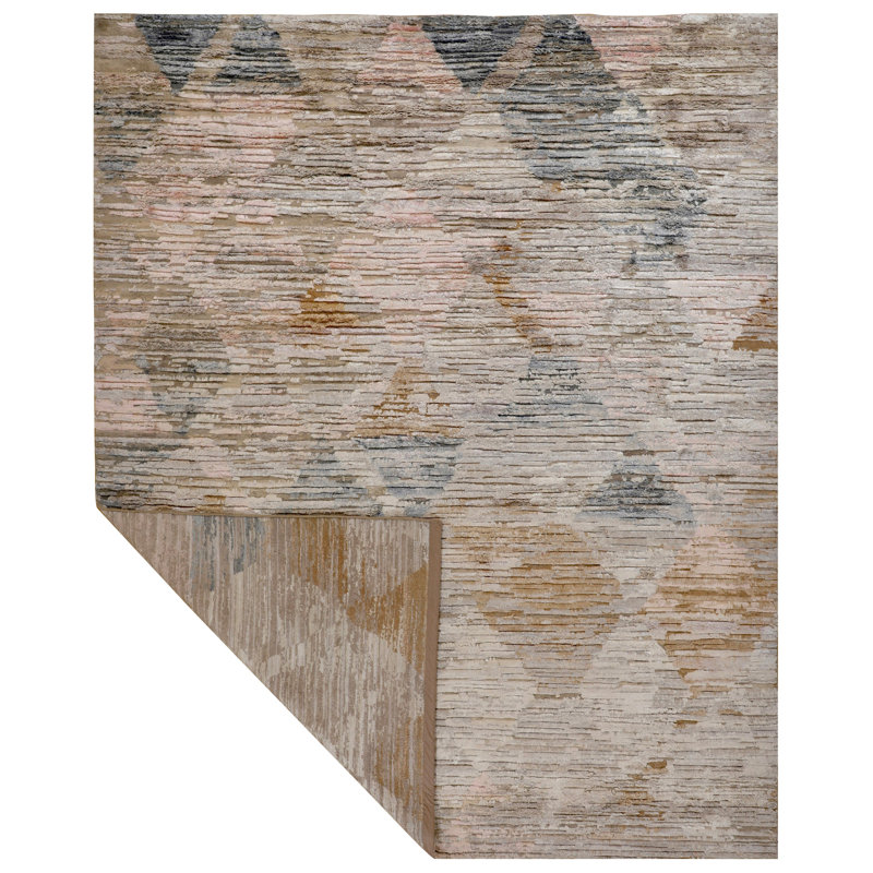 Beige Contemporary Wool Silk Blend Rug