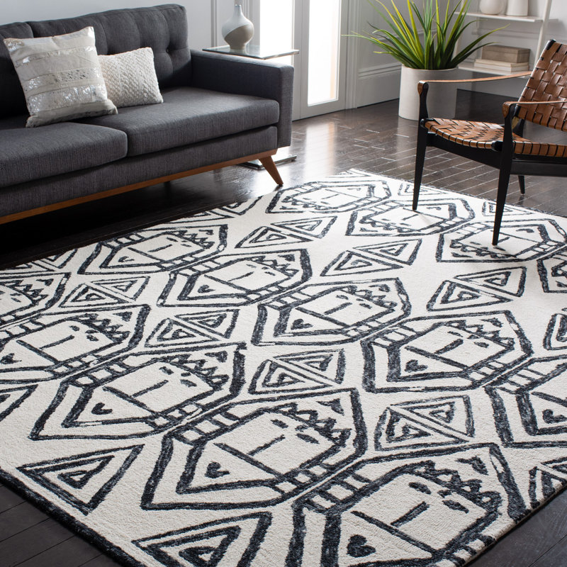 Tapis en laine et coton touffeté à la main Aon avec latex Southwestern, Rectangle 5 pi x 8 pi