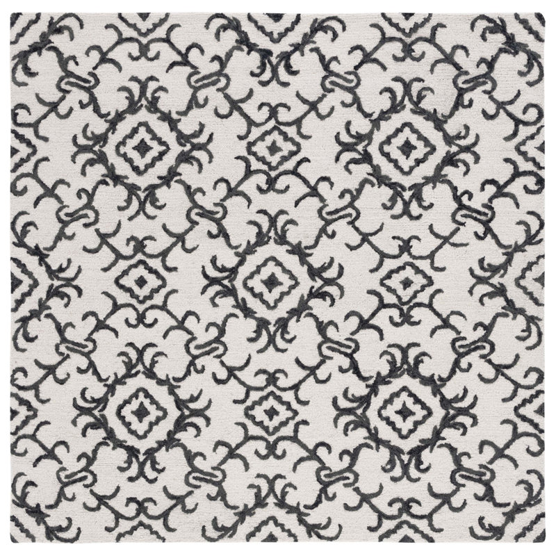 Abdallah Hand Tufted Wool Damask Rug, Square 6'
