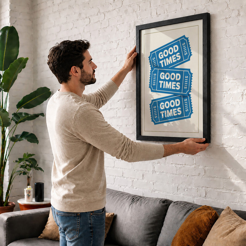 Good Times Tickets Retro - Framed Print, A2 - 59.4 x 42.0 cm, Black