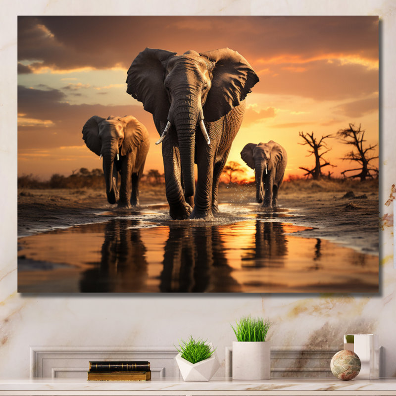 «Elephant Shadows Of Serenity II», art mural sur toile, Toile tendue, H 24 po x l 32 po x P 1 po