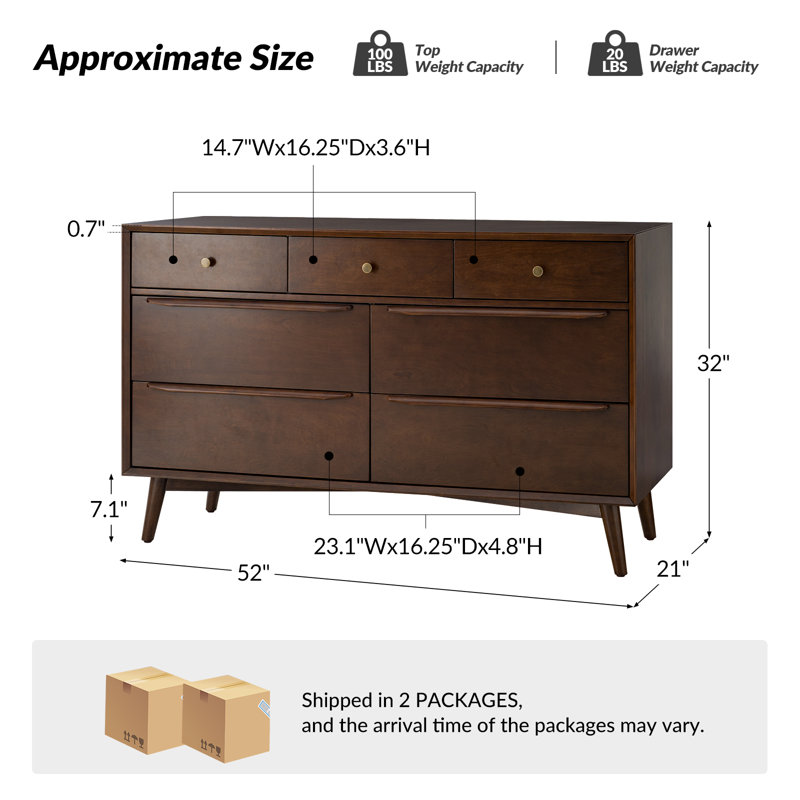 52 " W 7 - Drawer Dresser, Walnut