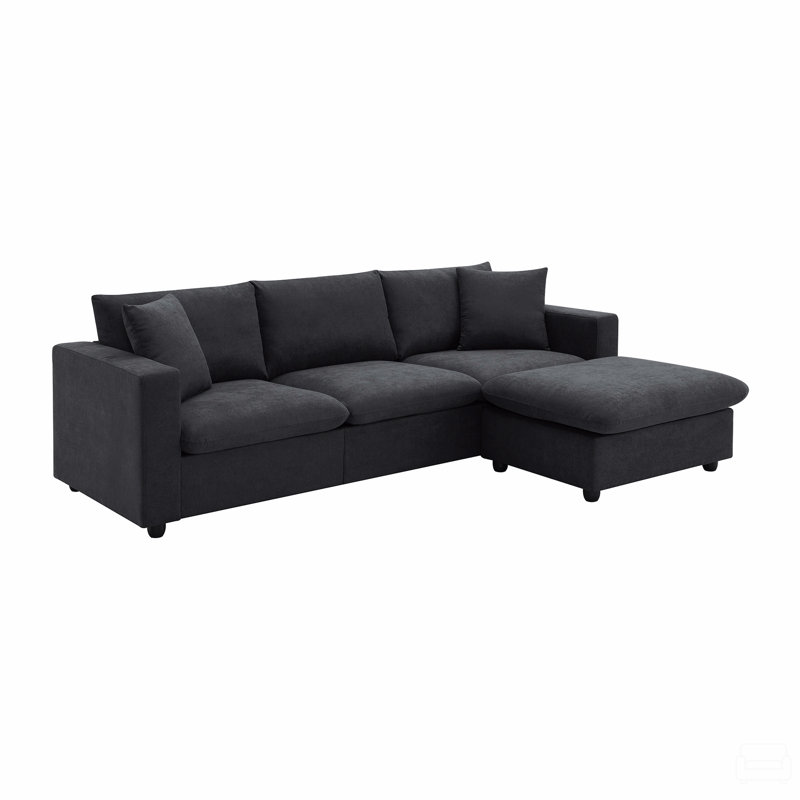 100.4*64.6" Modern Sectional Sofa,L-Shaped Couch Set With 2 Free Pillows,4-Seat Polyester Couch Set With Convertible Ottoman