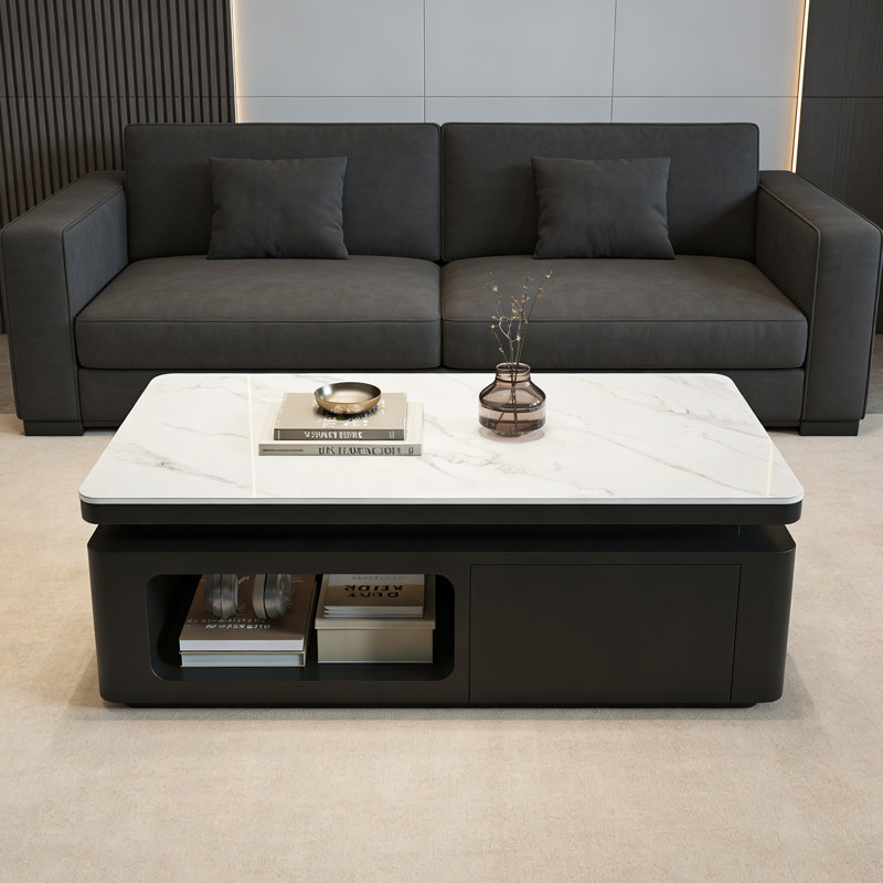 Table basse moderne et multifonctionnelle avec rangement, H 16,53 po x L 47,24 po x l 23,62 po, Blanc / gris clair, Noir