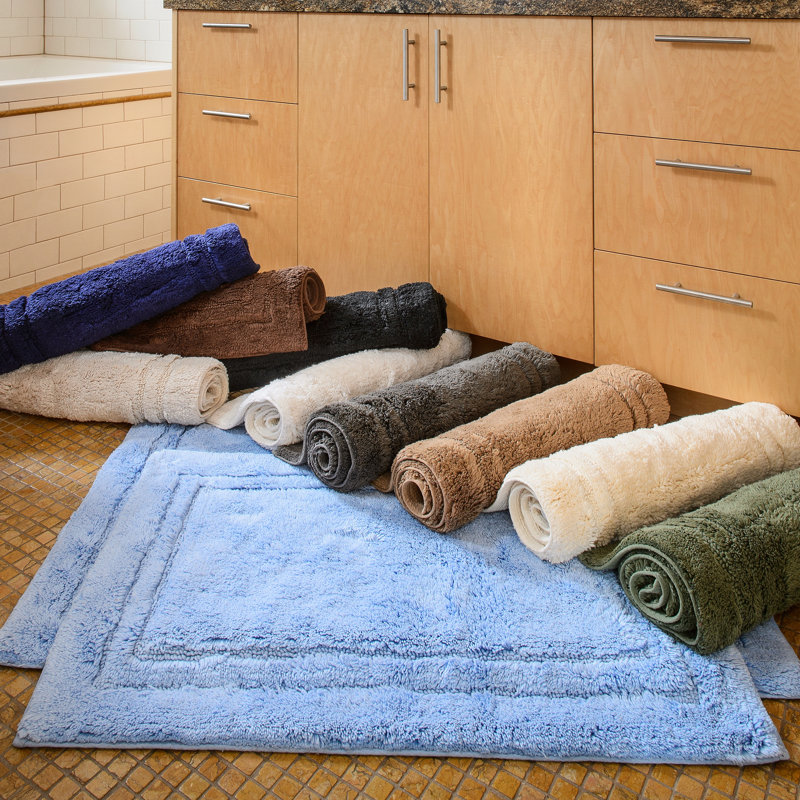 White Cotton Non-Slip 2 Piece Bathroom Rug Set