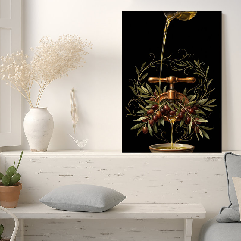 Art sur toile, huile d'olive dorée, H 24 po x l 16 po