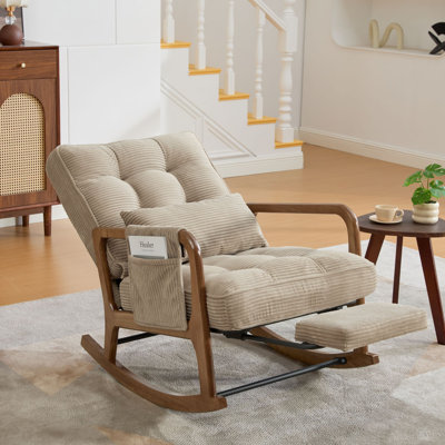 Corduroy Rocking Chair with Footrest & Side Pocket, Nursery Glider Accent Chair for Living Room