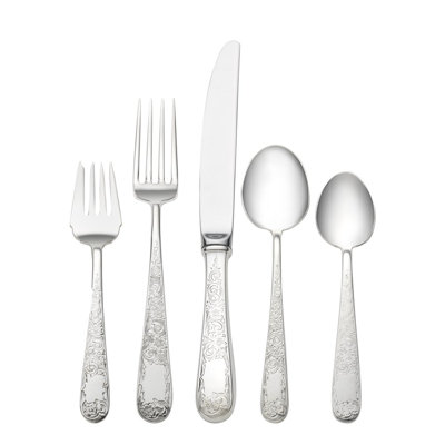 Kirk Stieff Sterling Silver Old Maryland Engraved 5 Piece Flatware Set, Service for 1