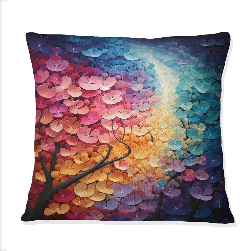 Coussin décoratif coloré «Forest Harmony Forest I - Pointillism»