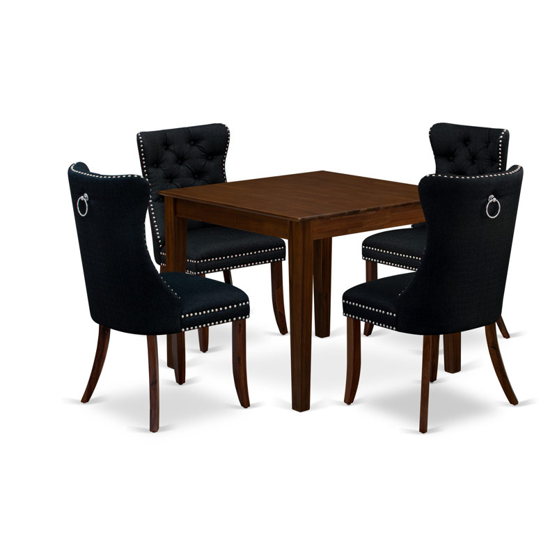 Ensemble de table de salle à manger 5 pièces composé d'une table de cuisine carrée moderne et de 4 chaises Parson rembourrées en tissu de polyester, noyer antique