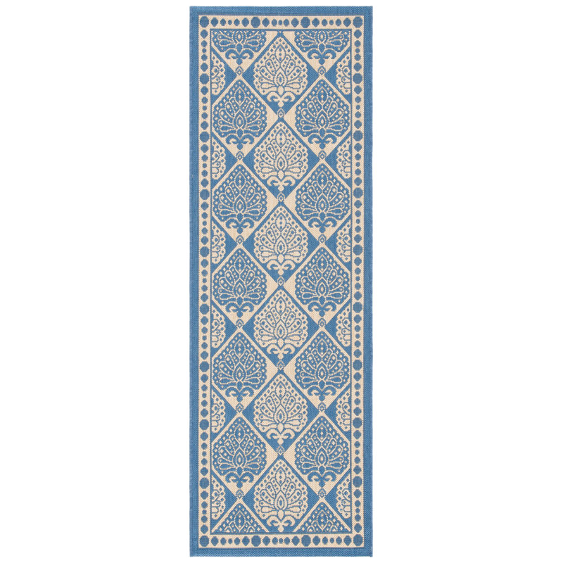 Tapis intérieur / extérieur bleu / ivoire Arneshia, Tapis de couloir 2 pi 3 po x 6 pi 7 po