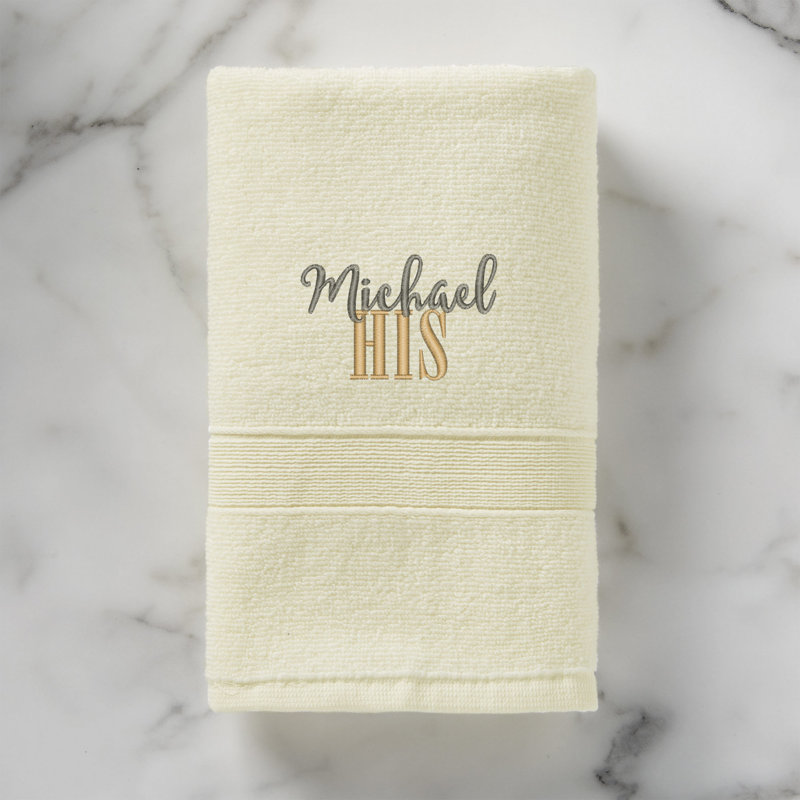 Serviette de bain brodée 100% coton de luxe, Ivoire, Oui