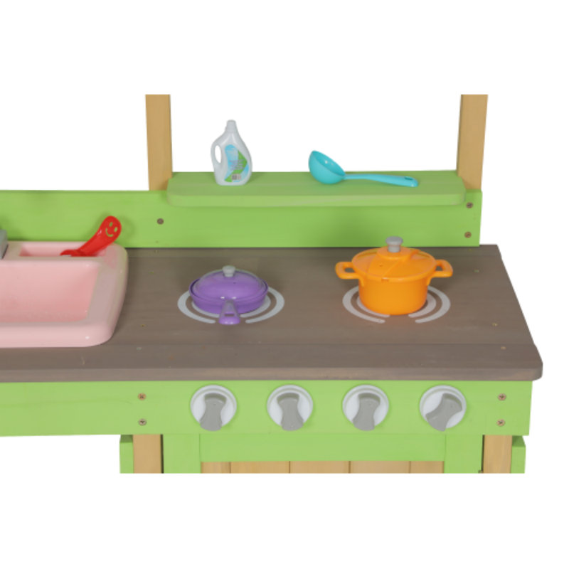 Cuisine de boue en bois pour enfants, cuisine de jeu extérieure avec jeu d'eau et jouets de cuisine - Cadeau pour les enfants de 3 à 8 ans