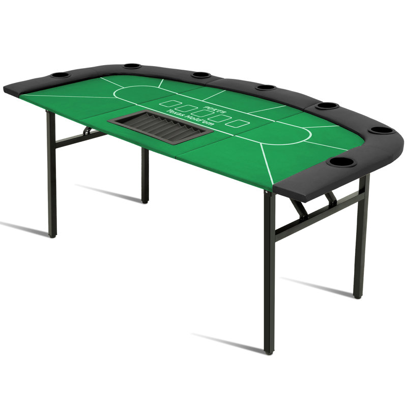 Table de poker pliable de 180 cm (71 pouces) pour 7 joueurs avec emplacement pour le donneur, plateau à jetons, porte-gobelets profonds et pieds en acier, verte