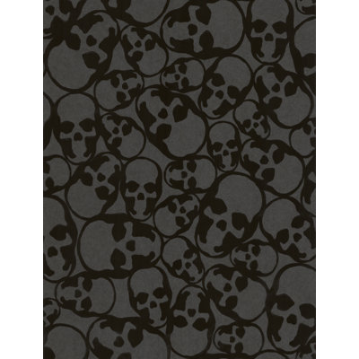 Designer Barbara Hulanicki Black Skulls Print Flocked Luxury Wallpaper