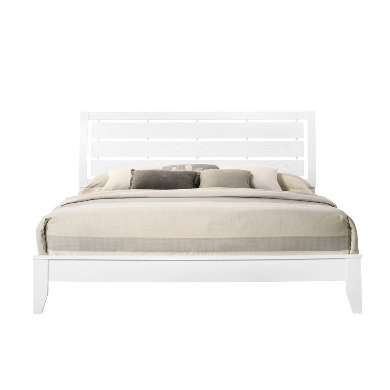 Lit en très grand lit en bois de style géométrique - Finition blanche et tête de lit légèrement incurvée pour une chambre élégante avec cadre confortable