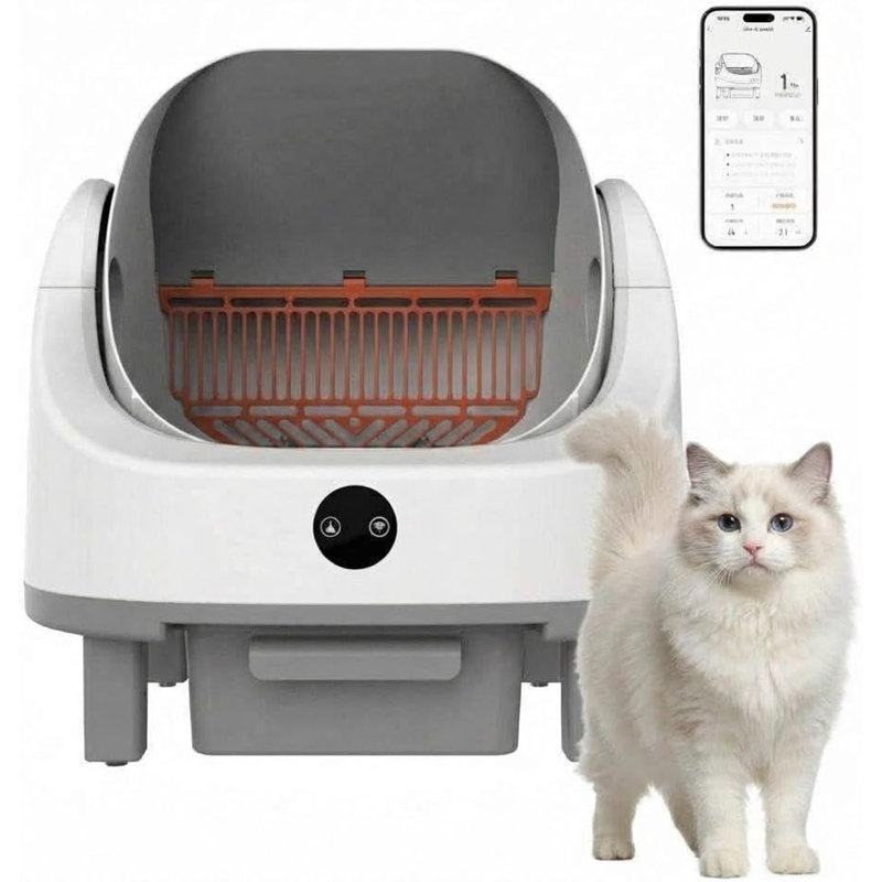 Bac à litière autonettoyant automatique avec contrôle de l'application, bac à litière électrique pour chat à couvercle ouvert, poubelle scellée de 9 L, surveillance intelligente, fonctionnement silencieux pour les maisons multi-chats