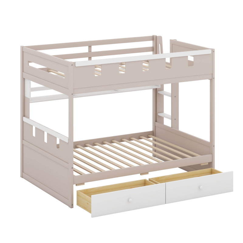 Lit superposé simple au-dessus d'un lit simple avec lumières DEL et tiroirs de rangement, cadre de lit superposé en bois peu encombrant avec tablette à 3 compartiments et garde-corps, lit maisonnette