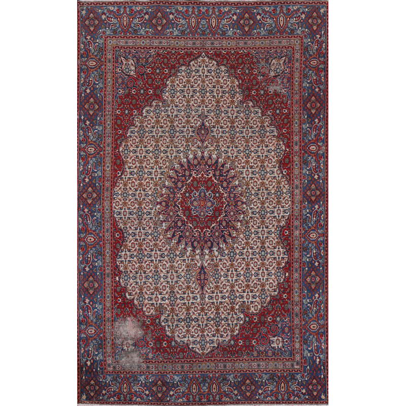 Tapis unique en laine noué à la main de style années 1970 de 6 pi 0 po x 10 pi 0 po Hufsah
