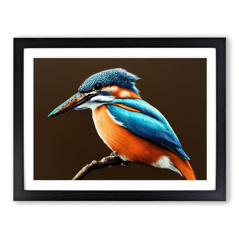 Effervescent Kingfisher Bird - Single Picture Frame Painting, 46cm H x 64cm W x 2cm D, Black