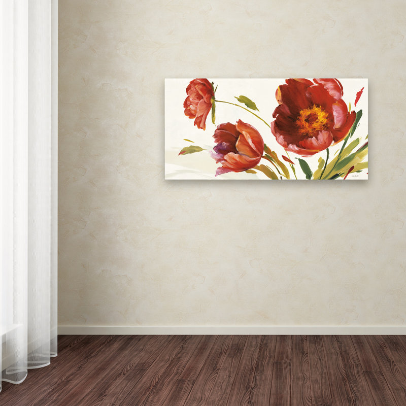 Large Red Floral Canvas Art with Cream Background