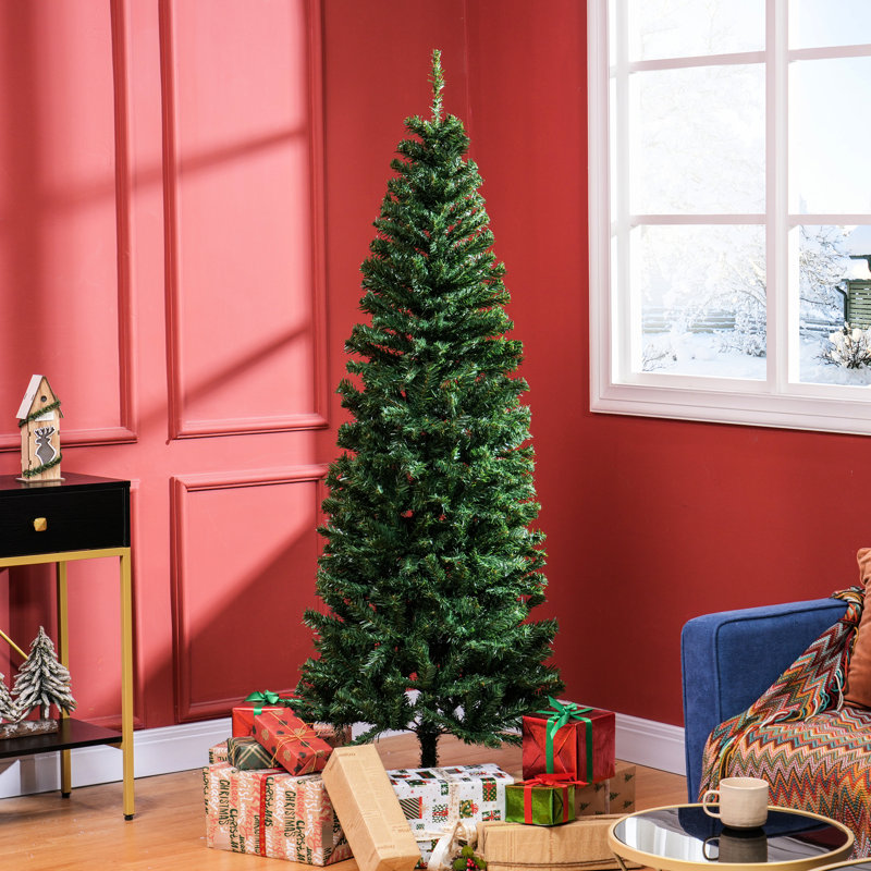 Mince arbre de Noël artificiel de 6 pi, 618 pointes, élément de conception de branche réaliste, ignifuge, bourre facile, aspect de texture, à assembler, teinte