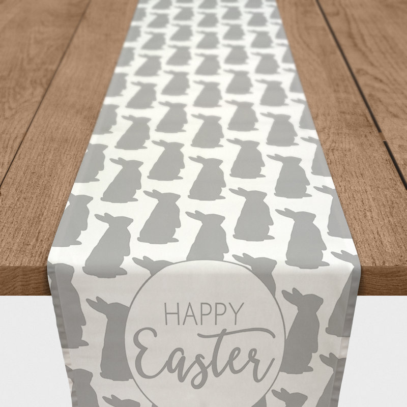 Sauve Geometric Easter Table Runner, 90" L x 16" W, Gray