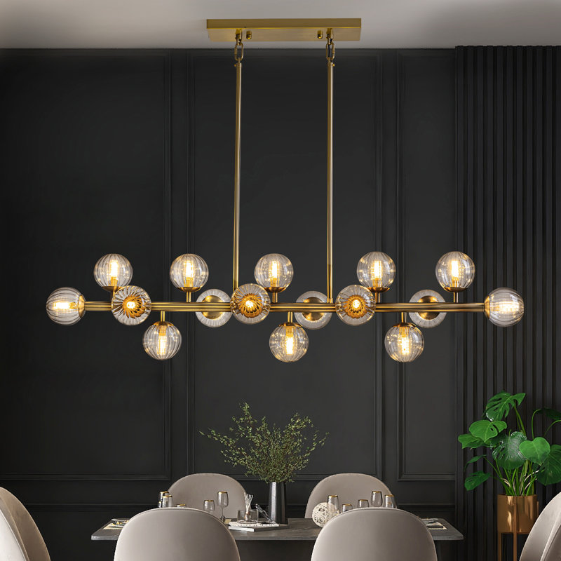 Faustena 16-Light Dimmable Bubble Glass Golden Sputnik Modern Linear Chandelier, Gold