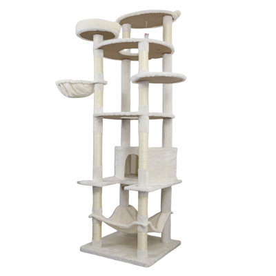 Extra Large 78.8" Beige Cat Tree Tower For Multiple Cats - Stable Condo, Sisal Scratching Posts & Plush Perches