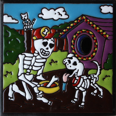 Amoureux des chiens 6 po x 6 po TalaMex. Carrelage mexicain Jour des Morts Dia de los Muertos