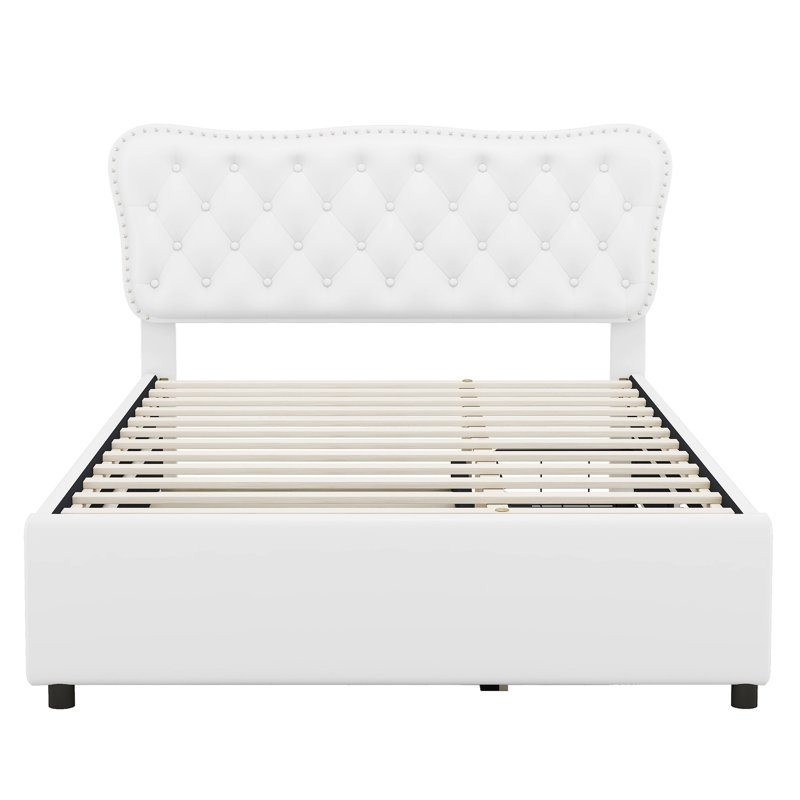 Upholstered Bed 140*200 Cm (90*190 Cm) With Trundle Bed And 2 Drawers, White