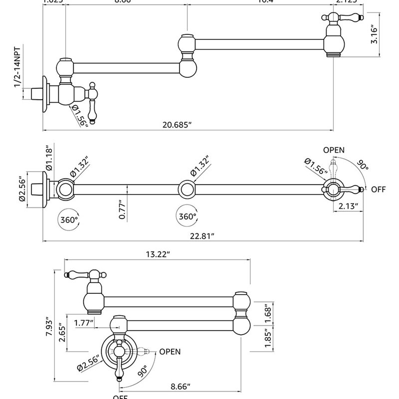 Robinet de lavabo mural noir mat, laiton, bras pour remplissage rapide et sans tracas, poignées doubles pour gérer la symétrie du débit d'eau, support de revêtement anti-corrosion en noir, débit réglable en douceur,