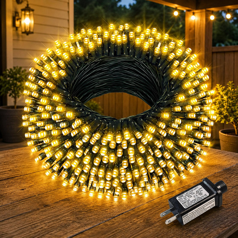 Ensemble de guirlandes de Noël 100 pi avec 300 DEL, 8 modes et blanc chaud, à brancher pour les patios, les jardins, les arbres ou les décorations de fête de Noël
