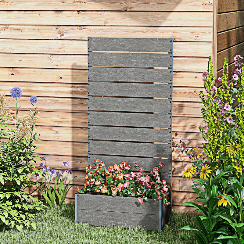 Boîte à fleurs surélevée avec treillis, Gris, H 59,01 po x l 28,26 po x P 15,01 po