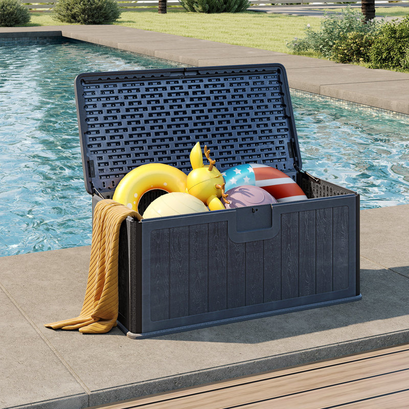 Costway 0.01cm W 380L Lockable Deck Box, Grey